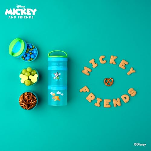 Image of Whiskware Disney Stackable Snack Containers for Kids and Toddlers, 3 Stackable Snack Cups for School and Travel, Mickey and Pluto