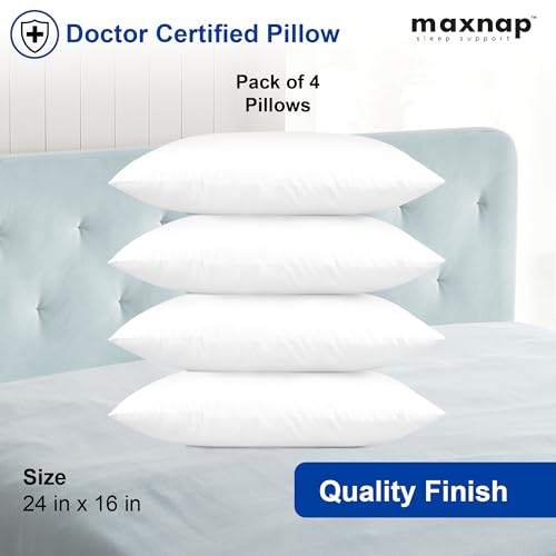 Image of Fresh Resto Hollow Fiber Sleeping Pillow | Soft & Fluffy Support | White | 24 x 16 Inch | Pack of 4