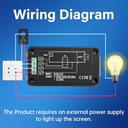 Image of Power Meter 80-260V AC Current Voltage Multimeter PZEM-022 Ammeter Voltmeter LCD Digital Display with 100A CT Split Core Current Transformer Multi-Function Meter