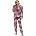 Produktbild Mnemo Home Damen Schlafanzug Winter Frühling Pyjama Set Dunkelgrau/Rot Schlafoverall 100% Baumwolle aus Flanell