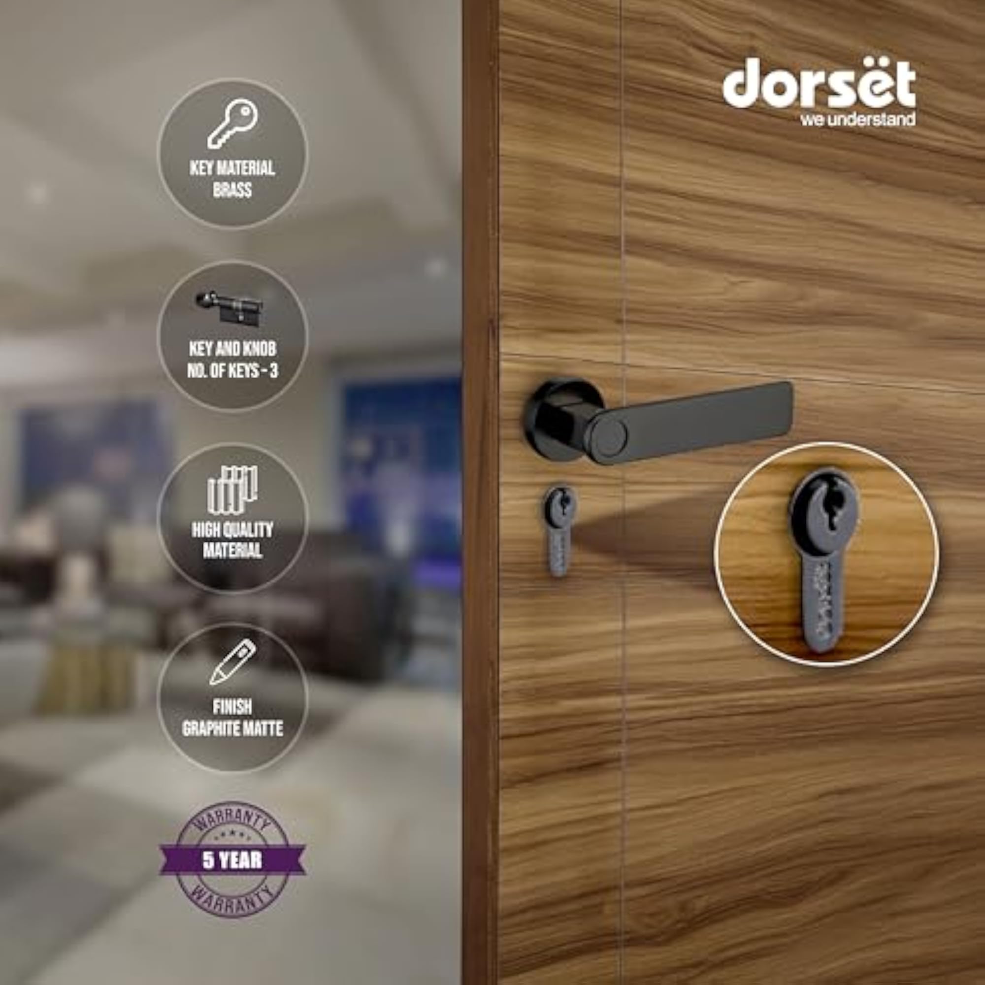Cylinder Lock 60mm Key and Knob Full Size Euro Profile