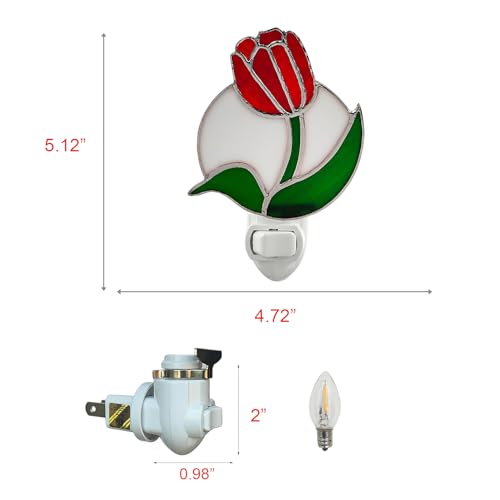 Image of CHEZBABY Stained Glass Night Light Plug into Wall Accent Nightlight Lamp Decorative for Hallway Bedroom Kitchen Home Decor(Tulips)