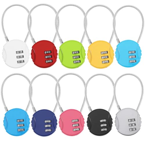 minkissy Candado para Equipaje Código y Cable de Acero de 13,5 Cm, Pack 10 Unidades en (negro, Azul, Rojo, Plata, Rosa, Azul Claro, Amarillo, Verde, y Azul Marino) – Cerraduras Pequeñas