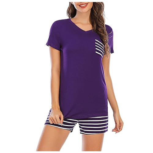 Pijama genérico para mujer, pijama de satén para mujer, conjunto de manga corta, ropa de dormir de dos piezas, top y pantalones cortos, estampado ligero y cómodo, ropa de relajación suave