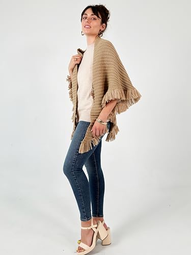 CATCHY & CRAFTY Poncho Knitted Cape Shawl Wrap Cardigan for Women Elegant Pullover Sweater Holiday Warm Gifts3