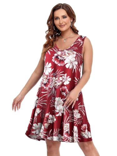 Image of BELAROI Women Casual Summer Dresses Plus Size Sundress V Neck Swing Tank Dress Sleeveless Criss-Cross Beach Cover Ups Pockets