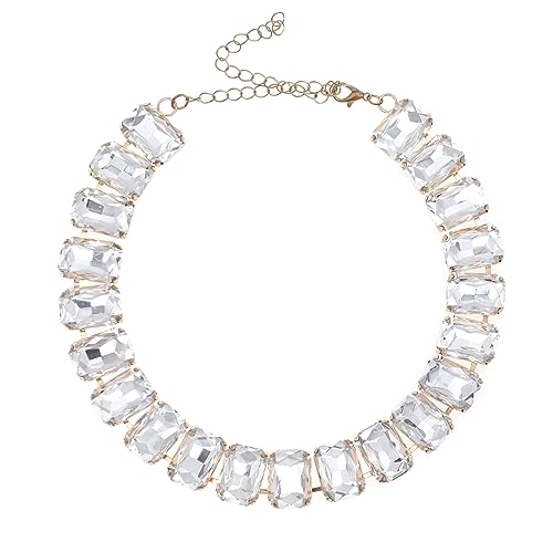 We We Crystal Rhinestone Choker Collar Necklace For Women Emerald Statement Piece Sparkly Colorful Crystal Neck Gold Chain Necklace  cover