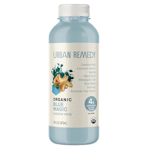 Urban Remedy Blue Magic Organic Cashew Milk, Cold-Pressed, 16 fl oz, with E3Live Blue Majik, Cinnamon, Maca & Coconut Nectar, Dairy-Free Nut Milk, Organic, Non-GMO, Gluten-Free, Ready-to-Drink Superfood Beverage