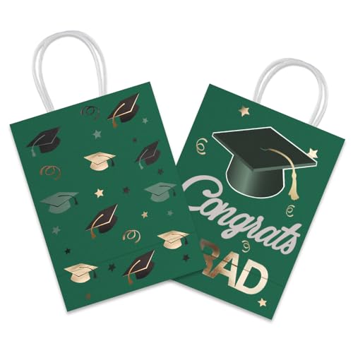 Image of 12 Pieces Graduate Gift Bags, Graduation Party Decorations (Green Gold)