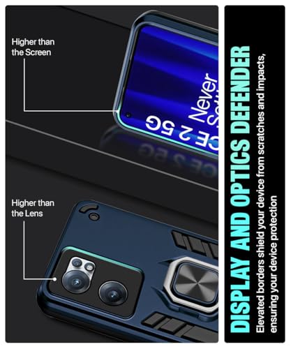 Image of WOW IMAGINE Shock Proof Back Case Mobile Cover for 1+ OnePlus Nord CE 2 5G | Back Cover Case (Tough Armor | Hybrid PC + TPU | Ring Holder & in-Built Kickstand | Blue)