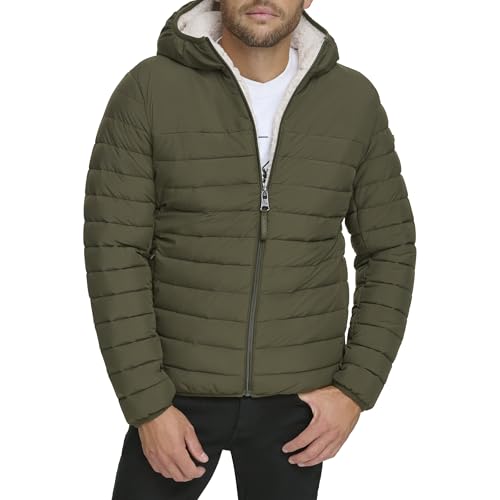 Image of Calvin Klein mens Lightweight Packable Down Jacket With Sherpa Lining