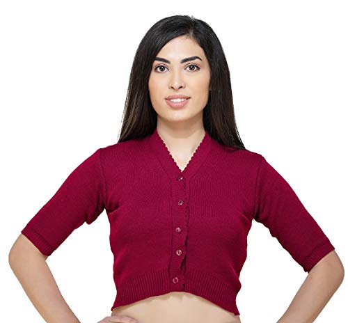 Image of Women Winter Wear V-Neck Half Sleeves Regular Fit Woollen Blouse