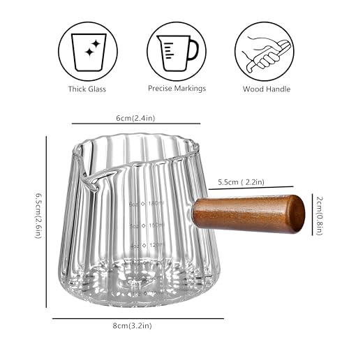 Vaso medidor para espresso 6 oz con mango de madera miniatura 2