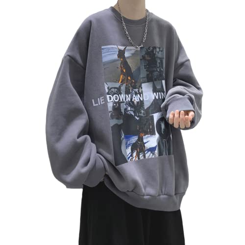 Y2K Dobermann Graphic Sweatshirt für Herren und Damen, koreanisches Harajuku, Langarm-Top, Oversize, Fleece, adretter Stoff, Streetwear, Unisex, Grau, Größe 3XL