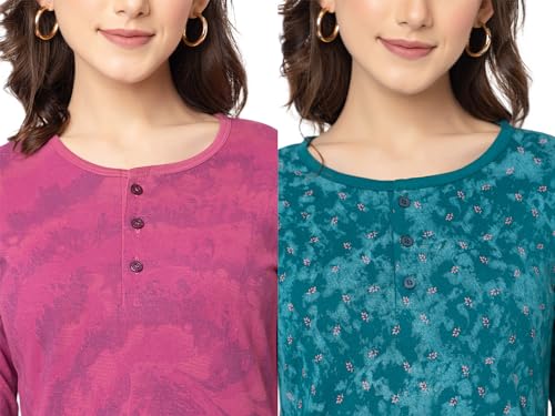 Image of Women Regular Fit Henley All Over Print T-Shirt (Combo of 2) | Small-5XL