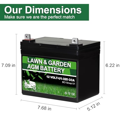 Image of WEIZE Lawn Garden AGM Battery, 12V 320CCA BCI Group U1 SLA Starting Battery for Lawn, Tractors and Mowers, Compatible with John Deere, Toro, Cub Cadet, and Craftsman