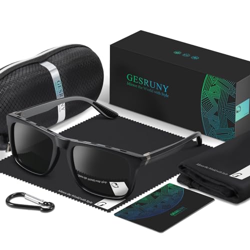 Image of Polarized Sunglasses for Men Women - Square Trendy Retro Sun Glasses Driving Fishing UV Protection, Normal, Black Frame /Black Lenses
