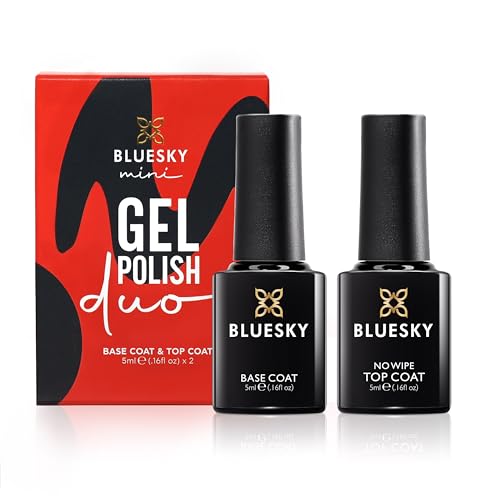BLUESKY - Esmaltes de uñas de gel, capa base y capa superior sin limpieza, se secan bajo lámpara LED/UV, duraderos, acabado brillante y reluciente, transparentes, 2 botes de 5 ml