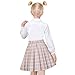 Girls Skirt Set T-Shirt Beige Grid Check Plaid Pleated School Casual Size 9-10