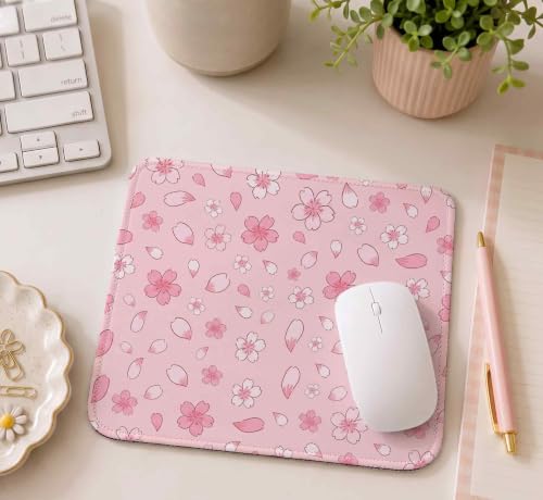 Image of Mouse Pad for Laptop & Desktop | 9x7 Inch Anti-Fray Stitched Edges | Non-Slip Rubber Base | Desk Setup Accessory for Students, Gamers & Professionals (Pink Flower)