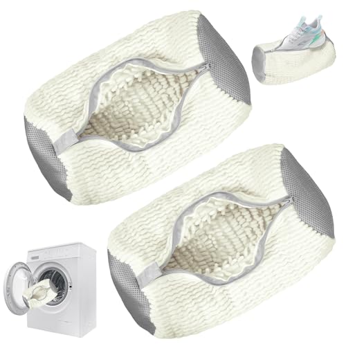 Zorplex 2 Piezas Bolsas para Lavar Zapatillas en Lavadora, Bolsa de Lavado Reutilizable con Cremallera Segura para Sneakers, Tenis, Calzado Deportivo y Ropa Delicada, Resistente (2, Blanco)