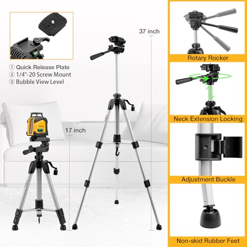 Image of PREXISO 360 Laser Level with Tripod, 100Ft Self Leveling Cross Line Laser- Green Horizontal Line for Construction, Floor Tile, Renovation with Target Plate, Green Glasses, Carry Bag, 4 AA Batteries
