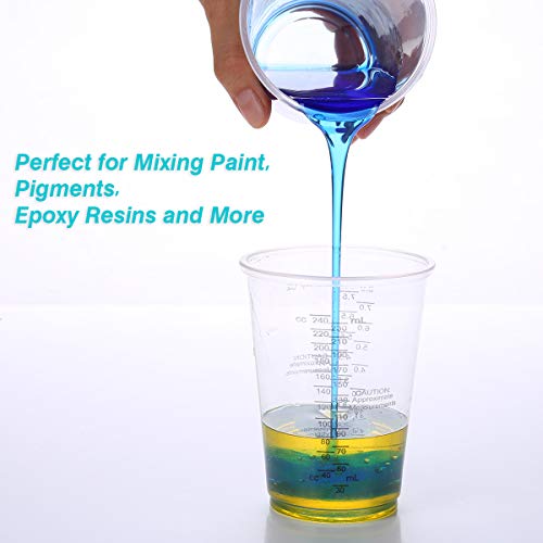 PAIPU Clothes Steamer Clear Plastic Measuring Cups with 100pcs Wooden Stirring Sticks for Mixing Paint