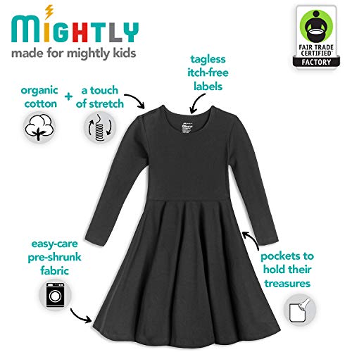 Mightly Girls' 3/4 Sleeve Skater Dress | Organic Cotton Fair Trade Certified Toddler and Kids Clothes, Periwinkle, 64