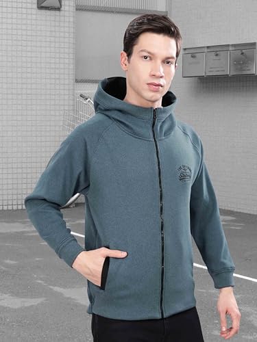 Image of STELLERS Men's Solid Zipper Fleece Hooded Sweatshirt | Regular Fit | Feather Touch Feel | Odour Resistant | Wrinkle Free | Quick Dry | Stretchable | Breathable | Sustainable | Anti-Static