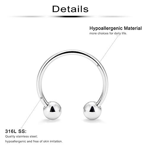 Ftovosyo 36Pcs 20G Nose Hoop Rings Surgical Steel Septum Ring Tragus Cartilage Helix Hoop Earrings Lip Horseshoe Barbell Piercing Jewelry For Women Men Silver-Tone With Ball Spike 8Mm #TOP1