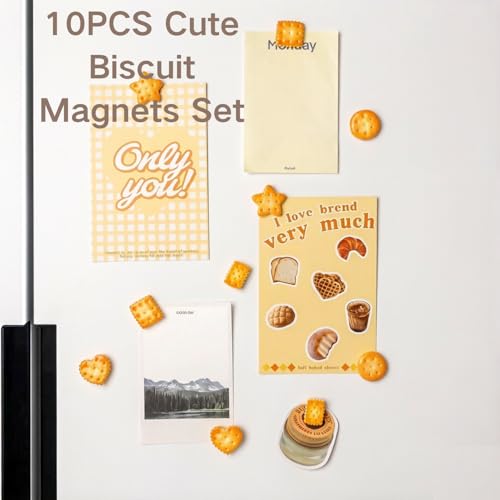 Image of BendJoy10Pcs Cartoon Cookie Fridge Magnets Set | 5 Cute Biscuit Shapes, Sweet Dessert Decoration for Refrigerator, Whiteboard, Metal Surfaces