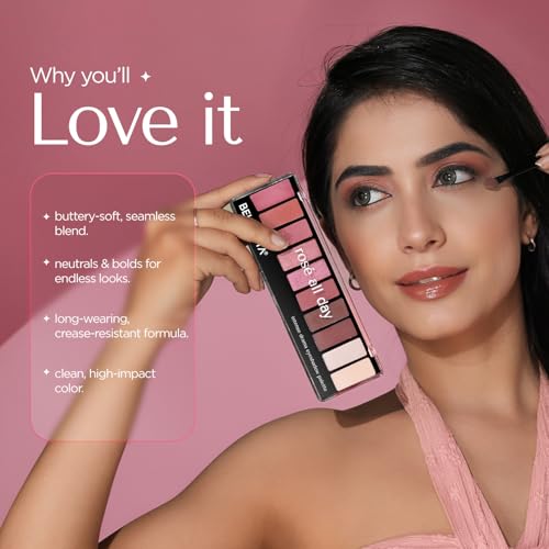 Image of BELLAVITA Intense Drama Eyeshadow Palette | 10 Blendable Shades | Matte, Shimmer & Satin Finishes | Long-Wear, Crease-Proof, Smudge-Resistant | Lightweight & Buildable | Rose All Day | 10g