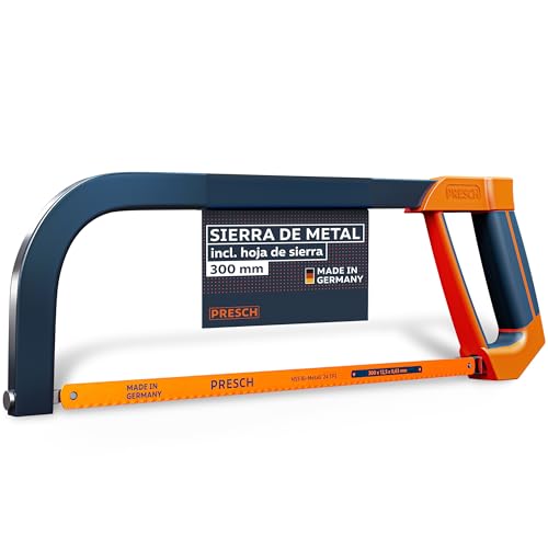 Presch Sierra de arco 300mm - Con hoja de sierra BI-metal para un corte preciso - 90° Rotación de la hoja de sierra para cortes horizontales y verticales - Mango con llave de tensión incluida