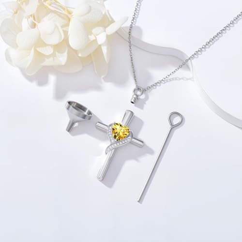 TOUPOP Cross Urn Necklaces for Ashes Birthstone Cremation Jewelry 925 Sterling Silver Crystal Memorial Keepsake Funeral Jewelry for Women (with Funnel Filler)2