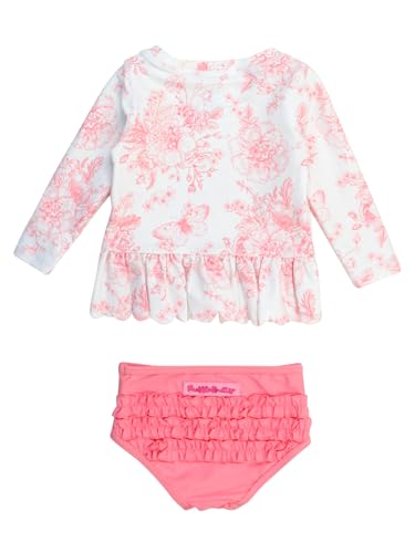 Image of RuffleButts Baby /Toddler Girls Scalloped Long Sleeve Rash Guard 2-Piece UPF50+ Sun Protected Swimsuit