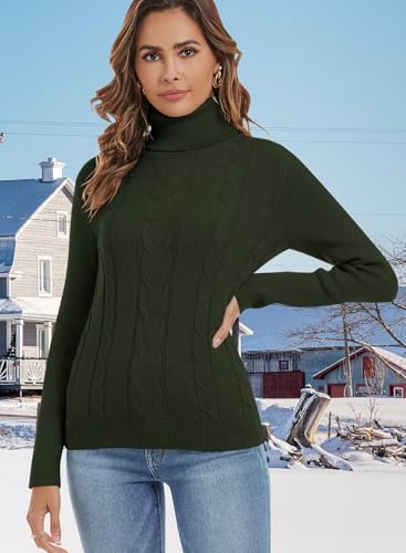 Image of ANFTFH Womens Turtleneck Sweater 2025 Ribbed Knit Top Pullover Sweaters