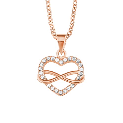 s.Oliver Kette mit Herz Anhänger und Infinity-Symbol für Damen, Zirkonia und 925 Sterling Silber, Rosévergoldet
