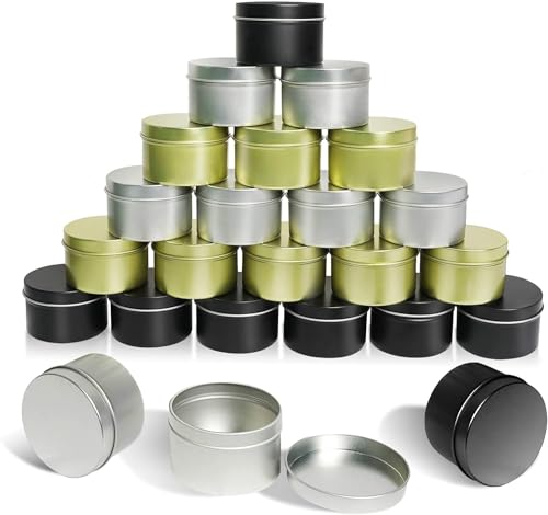Set da 24 pezzi/set vasetti per candele in alluminio da 110 ml per spezie secche, caramelle, vasetti per cosmetici per creme, lozioni, balsami per labbra (oro, argento, nero)