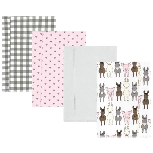 Image of Hudson Baby Unisex Baby Cotton Poly Flannel Burp Cloths, Farm Friends Pink 4-Pack, One Size