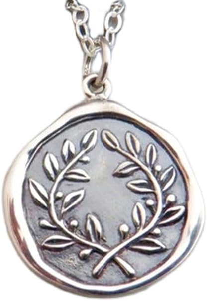 925 sterling silver laurel wreath necklace. wax seal style grad graduation graduate gift. champion winner achievement pendant floral branch| with 18 inch chain |silver plated |L_PN_0426