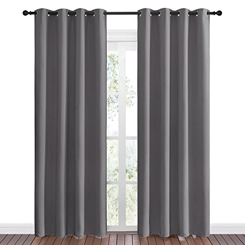 Image of NICETOWN Blackout Curtains Panels for Bedroom - 3 Pass Microfiber Noise Reducing Thermal Insulated Solid Ring Top Blackout Window Drapes (2 Panels, 55 x 86 Inch, Gray)