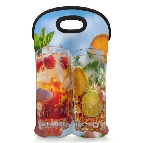 GzLeyigou 2 Bottles Drinks Lemon Wine Bag Sleeve Totes Neoprene Protective Wine Carrier Bag for Wine,Water, Champagne, Beer, Baby Bottles,Gift 14.5 x 10 Inches