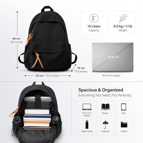 Image of URBAN HIKE Women's Black Backpack | Stylish Leather Look College, Office & Travel Bag for Girls | Spacious Casual Daypack with Front Pocket