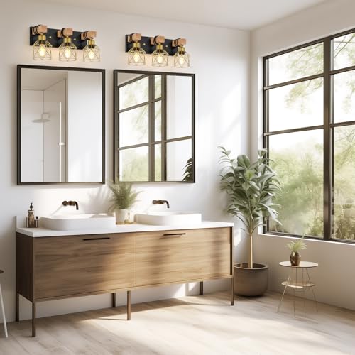 Image of FadimiKoo Black and Gold Vanity Light, 3-Light Farmhouse Vanity Light, Bathroom Light Fixtures Over Mirror, Industrial Indoor Wall Mounted lamp for Bathroom, Living Room, Cabinet, Bedroom