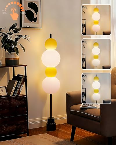 Image of Lightdot Yellow Globe Floor Lamp with 3 Color Temperatures LED Bulbs Included,Dimmable Floor Lamps with Touch Switch,Unique Modern Standing Tall Lamp for Bedroom Living Room /Sofa Beside /Corner Decor