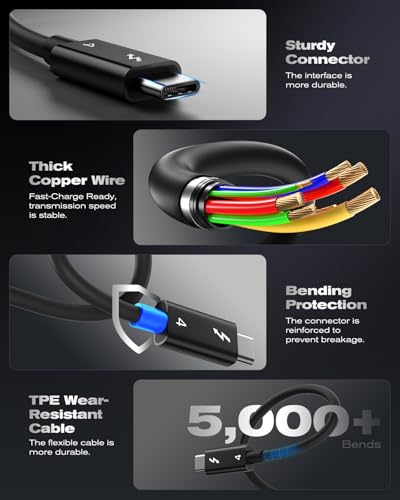 Image of Thunderbolt 4 Cable, 3.3ft USB C to USB C Cable 240W Fast Charging, Blazing 40Gbps Data, Dual 8K /4K Video Output, for iPhone 16 MacBook Pro Air iPad Laptop and More-（Thunderbolt 4 Certified）