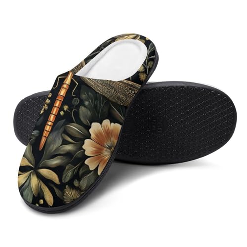 Vintage Dragonfly Floral Women's Fuzzy Slippers Indoor House Slip On Shoes Cozy Soft3