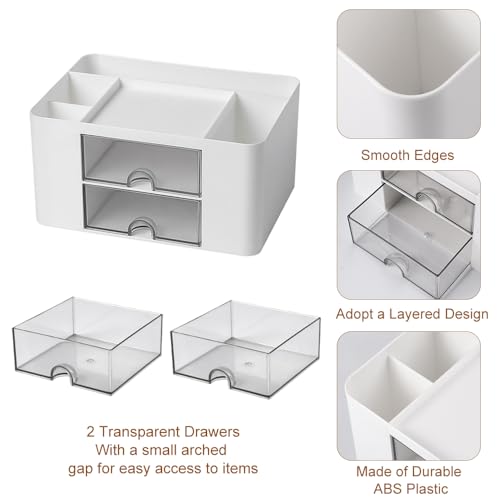Organizador de Escritorio con 5 Compartimentos y 2 Cajón, Multifuncional Plástico Organizadors Escritorio Desk, Organizador de Escritorio Creativo y Simple para Hogar, Oficina y Escuela(Blanco) - imagen 4