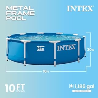 INTEX Metal Frame 10 ft x 30 in Above Ground Pool Set, Round Swimming Pool with Steel Frame, 330 GPH Cartridge Filter Pump, and Type H Filter Cartridge