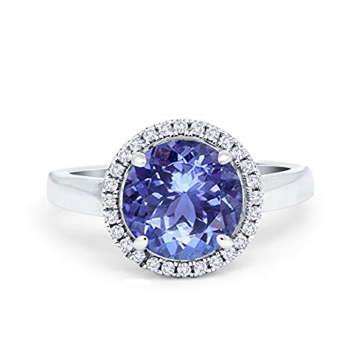Blue Apple Co. Halo Wedding Engagement Bridal Ring Large Round Simulated Cubic Zirconia 925 Sterling Silver